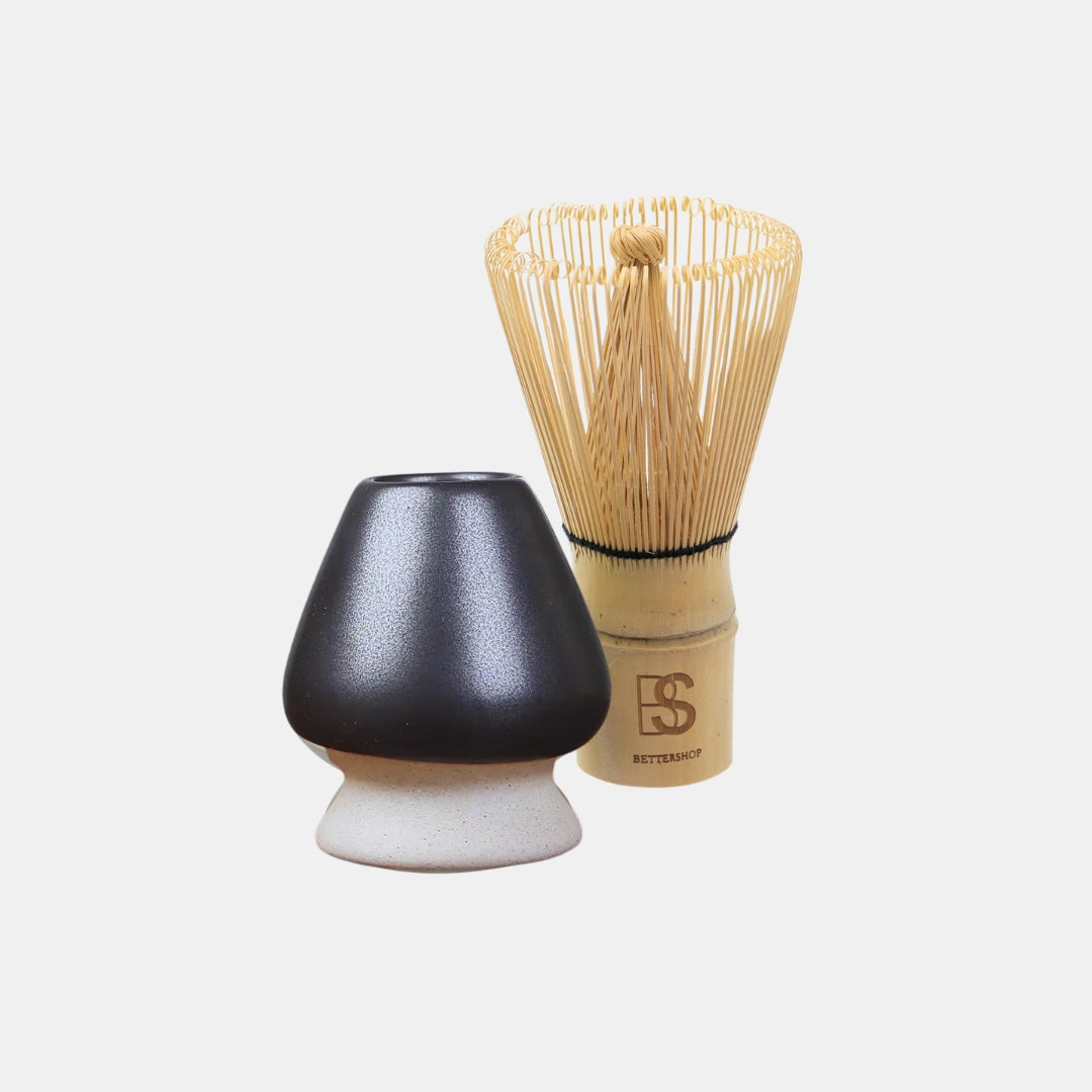Whisk-stand in black and the handmande bamboo-whisk