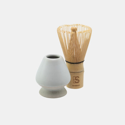 Whisk-stand in white and the handmande bamboo-whisk